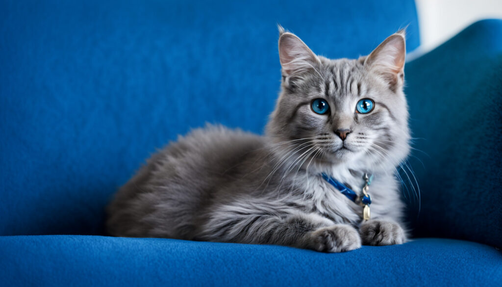 gato sentado poltrona azul